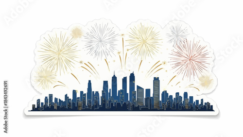 Vibrant city skyline celebrating with stunning fireworks display