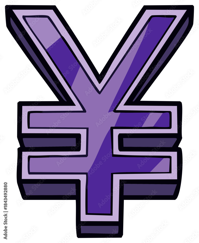 Obraz premium Stylized purple Japanese Yen and Chinese Yuan currency symbol in a 3D cartoon style illustration