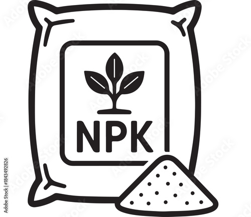 Fertilizer bag with plant symbol and scattered granules a striking silhouette on transparent background