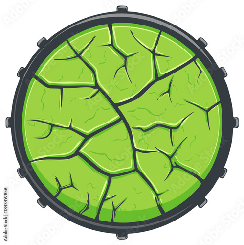 Circular Green Biohazard Symbol with Cracks