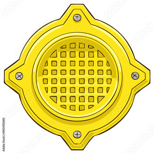 Yellow circular grate with screws, industrial design