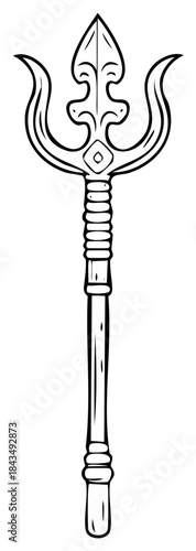 Stylized ancient trident weapon or mythological symbol with decorative ornate details for fantasy concepts