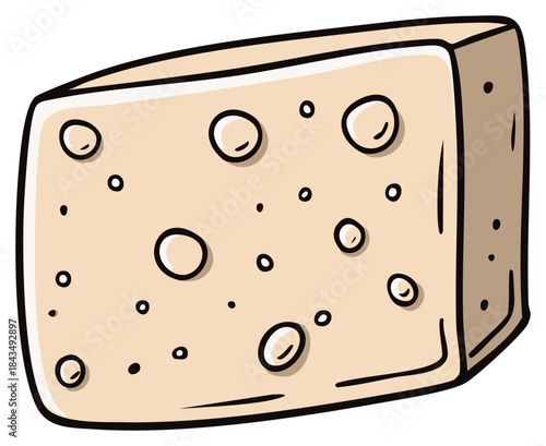 Cartoon illustration of a piece of cheese with many holes