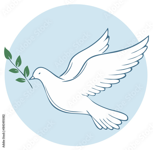 Flying Dove with Olive Branch in Beak Symbolizes Peace and Hope