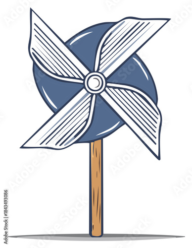 Blue and white pinwheel toy illustration classic children fun activity wind