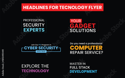 Technology Cyber Security Flyer Headlines Set