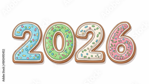 Colorful cookie numbers for 2026 celebration and new year