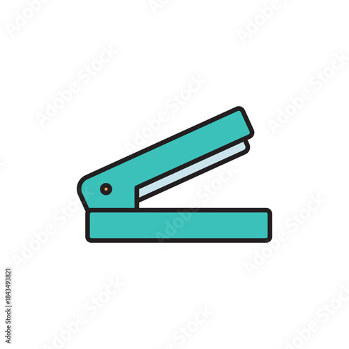 Color line icon of a stapler, symbolizing paper fastening and office work. Perfect for apps, websites, documents, productivity tools, and business illustrations.