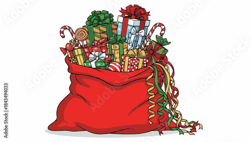 Vibrant Christmas stocking filled with colorful gifts and sweets