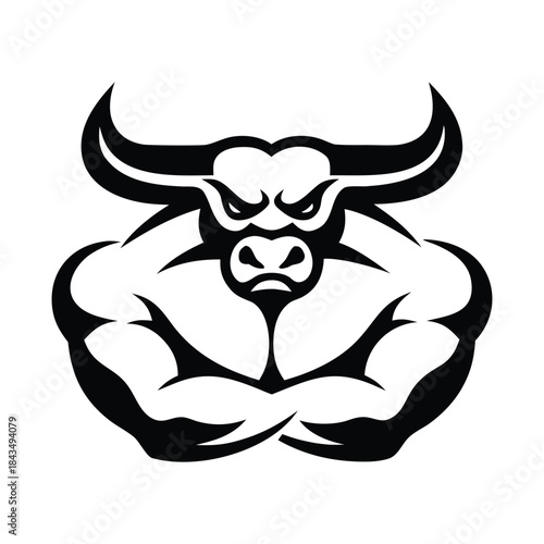 Powerful muscular bull mascot embodies strength, determination, and aggressive ambition for your brand's winning edge