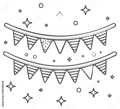 Festive Bunting Garlands and Sparkling Stars Decorating the Celebration Scene