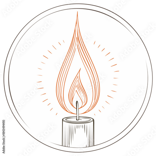 Elegant Single Candle Flame Illuminated by Rays within a Circle Graphic