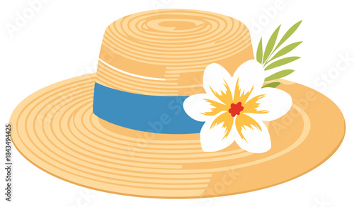 Charming summer hat with floral accent, evoking vacation vibes and beach style for sun protection and fashionable elegance