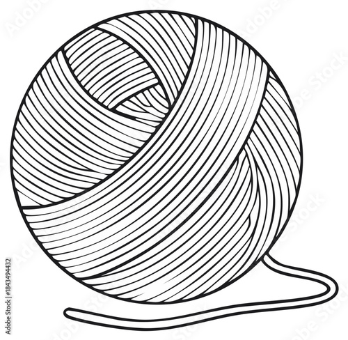 Yarn ball illustration, wool knitting outline, craft line art graphic design