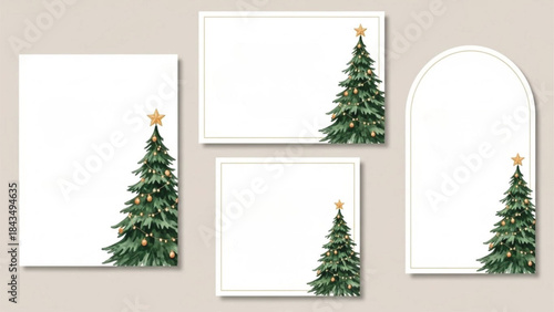 Minimal Watercolor Christmas Tree Stationery Frame Set with Blank Copy Space