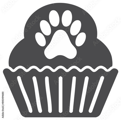 Animal Paw Print Cupcake Icon for Pet Bakery or Vet Clinic Logo