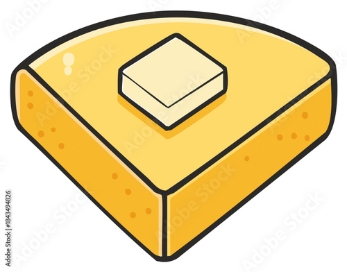 Delicious golden cornbread slice topped with a pat of butter, a sweet baked good vector illustration.