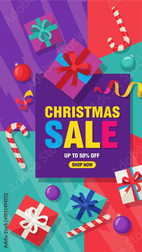 Vibrant Christmas Sale Promotion Banner with Bold Vector Design