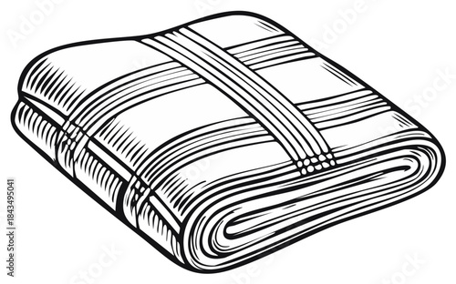 Black and white folded traditional kain pelikat textile with striped pattern, classic garment art