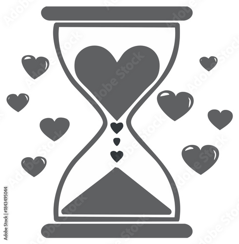 Hourglass Containing Hearts Symbolic of Time and Love Passing with Hearts Around it