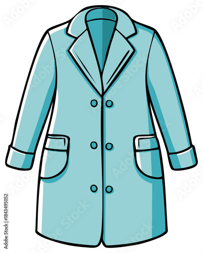 Light Blue Stylish Overcoat or Professional Lab Coat Uniform Vector Illustration