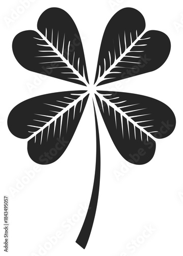 Simple Black Four Leaf Clover Symbol Stylized Silhouette Graphic