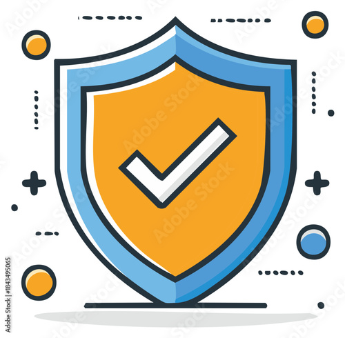 Security shield with checkmark icon, approved concept in cartoon style