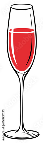 Elegant Champagne Flute Filled with Red Wine, Minimalist Vector Illustration