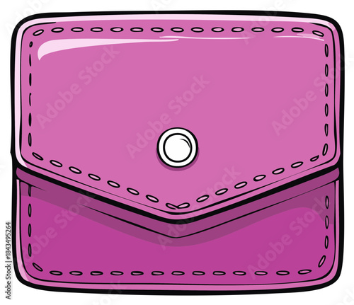 Cartoon illustration of a glossy pink wallet with snap button and stitched details