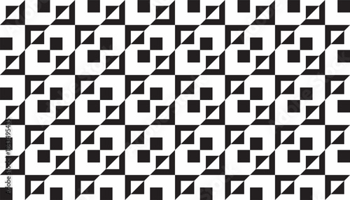 Seamless black-and-white geometric pattern with repeating angular square motifs.