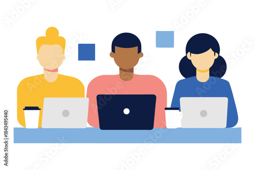 Diverse Team Working Together on Laptops Illustration