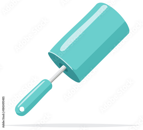 Lint roller with a handle, a cleaning tool for removing lint or pet hair from clothes or furniture.