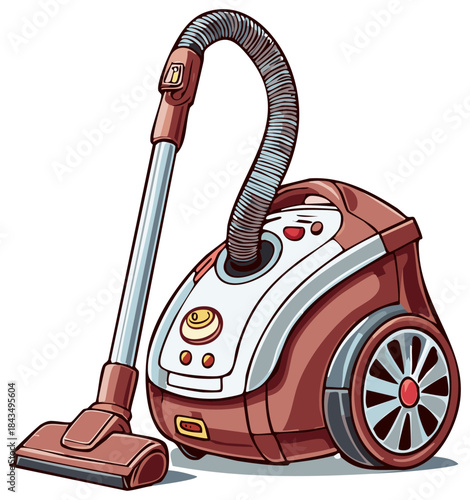 Modern Canister Vacuum Cleaner Appliance for Household Cleaning Chores Illustration