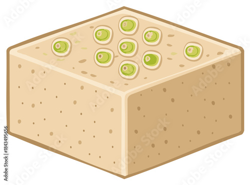 Illustration of a Delicious Looking Vegan Tofu Dessert Garnished with Green Peas