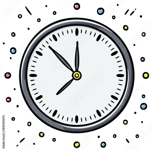Cartoon Style Wall Clock with Minute Hand and Hour Hand Displaying the Current Time of the Day