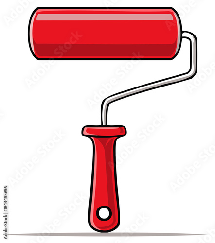 Vibrant red paint roller illustration for home renovation and creative projects