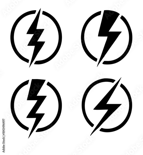 Lightning bolt icon set, Energy and thunder electricity symbol concept, Flash sign in the circle, vector Illustration