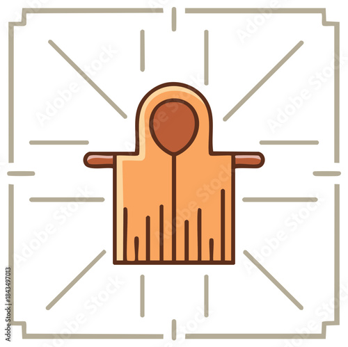 Icon of a figure wearing a traditional hooded poncho with outstretched arms vector illustration