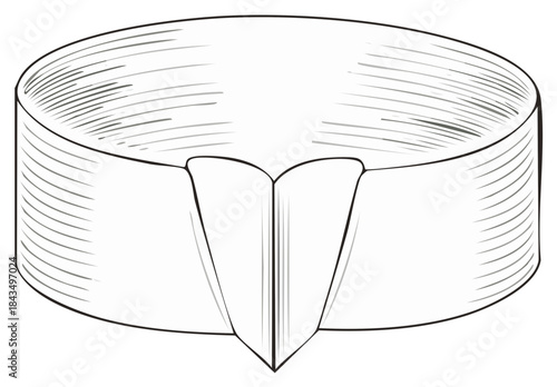 Monochrome depiction of a cylindrical object cut with a V shaped opening