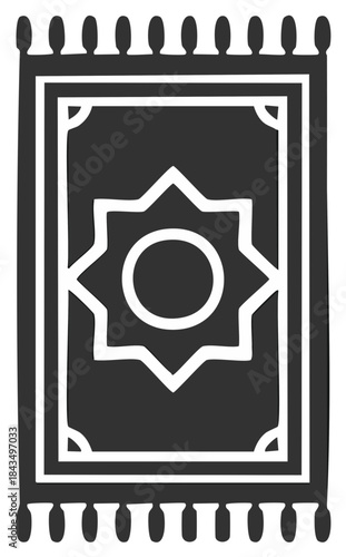 Simple vector illustration of a prayer rug or mat featuring a geometric star design and tassels