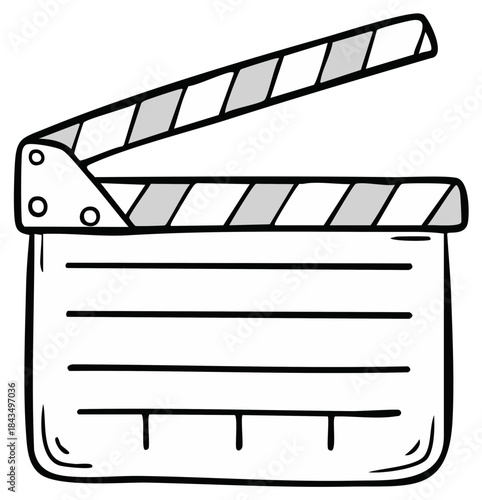 Hand drawn movie clapboard with slate and sticks open for filming