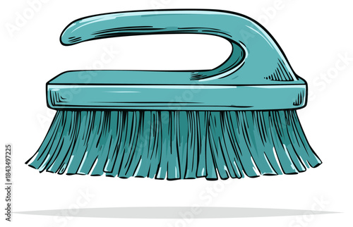 Teal Cleaning Scrub Brush Vector Illustration for Household Chores