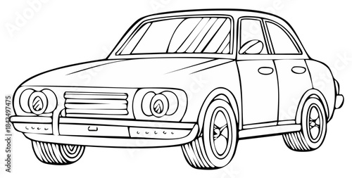 Classic retro sedan car outline drawing for a children's coloring book page