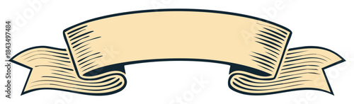 Scroll Ribbon Banner, Hand-Drawn Vector Illustration, Isolated Elegant Design Element for Titles or Logos, Vintage Style