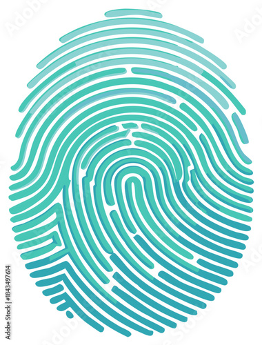 Teal gradient fingerprint with distinct ridges and whorls for security or identification purposes