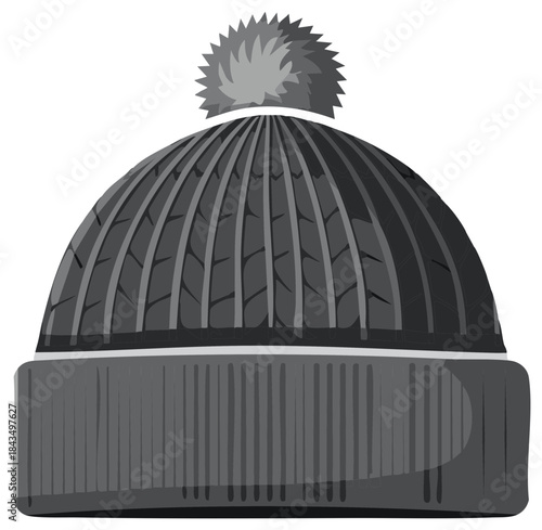 Dark Grey Knitted Winter Hat with Pompom Cozy Warm Apparel for Cold Weather Fashion Accessory