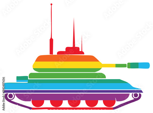 Conceptual Illustration of a Military Tank with Rainbow LGBTQ Pride Flag Colors