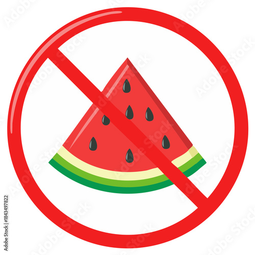 Forbidden Watermelon Fruit Graphic Icon Featuring Slice Crossed Out for Allergies or Restrictions
