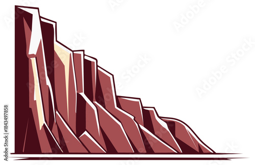 Dramatic red rock canyon wall with sharp peaks and hard shadows in a stylized vector illustration