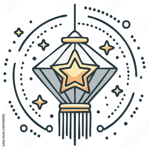 Ornate Festival of Lights Lantern Illustration with Celestial Stars and Tassels